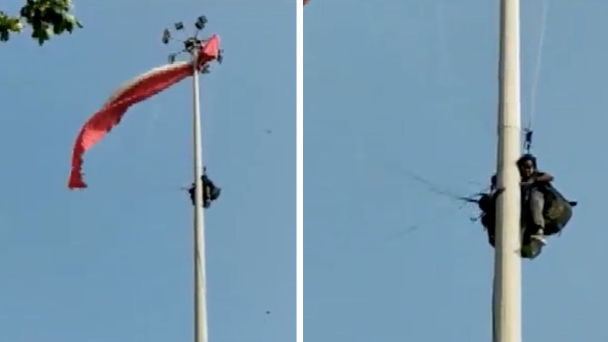 Watch Video: Two Paragliders Got Stuck On A Light Pole In Kerala