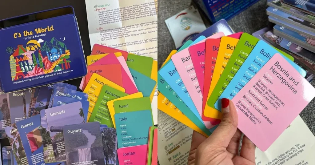 People playing CS The World geography card game created by a Malayali founder